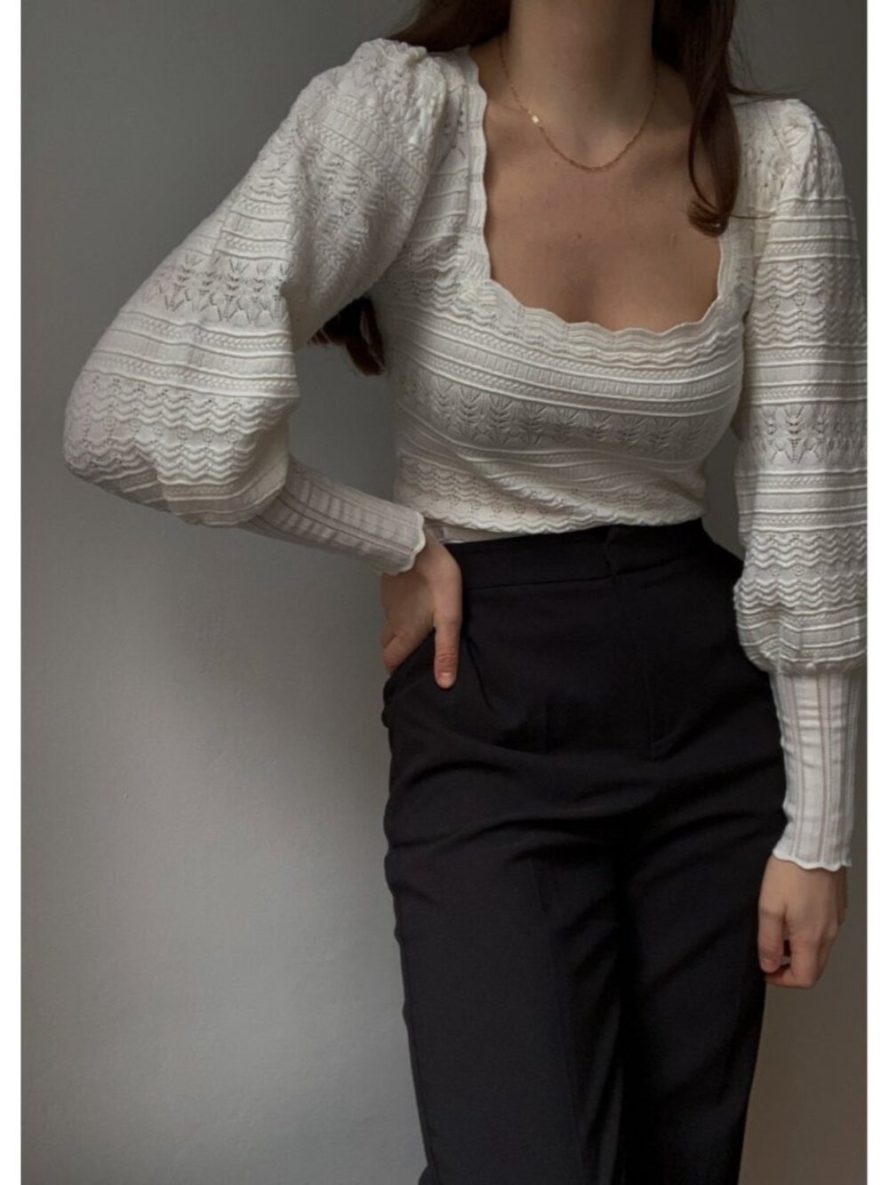 NWT La Maille Sezane Ronnie in Ecru Textured Pointelle Knit Sweater Top XS - Picture 12 of 13